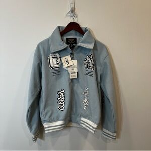 NEW Zara AC Milan Varsity Pale Blue Patch Jacket SMALL FIT Super Rare